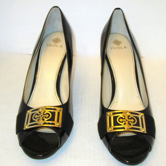 Isola black patent spike high heel toeless shoes - Picture 2 of 7